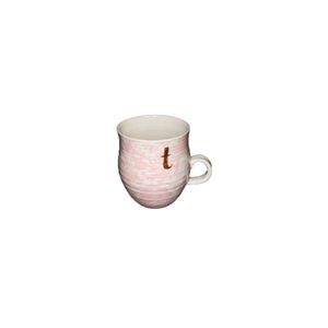 Anthropologie “Homegrown” Pink and White Monogram Letter "T” Floral Toile Mug